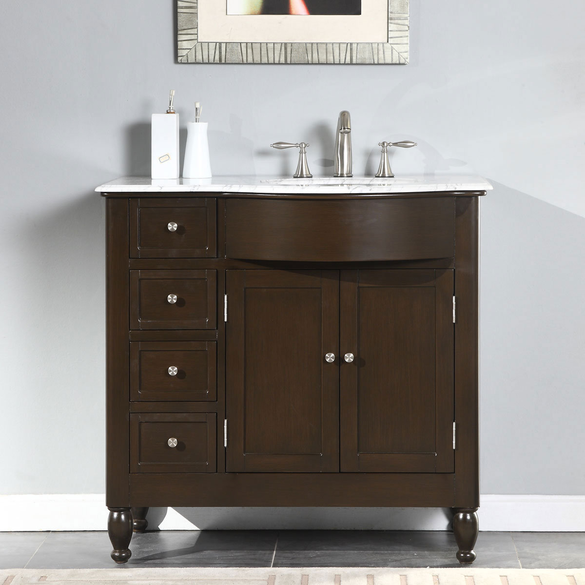 Charlton Home 36" White Bathroom Vanity Single Left Side Sink Cabinet ...